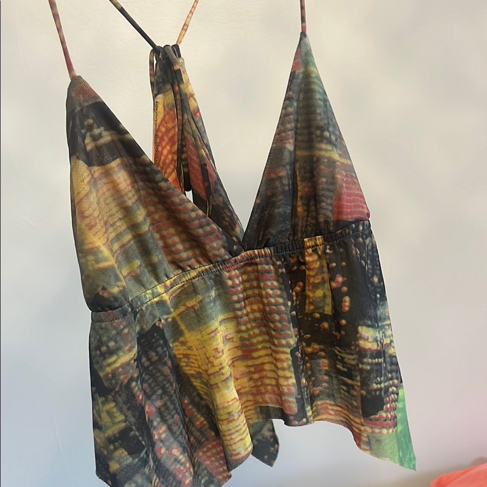 Urban Outfitters Black and Yellow Asymmetrical Wrap Camisole